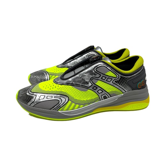 GUCCI Ultrapace R Low Top Sneakers Grey Neon Yellow - Picture 2 of 13
